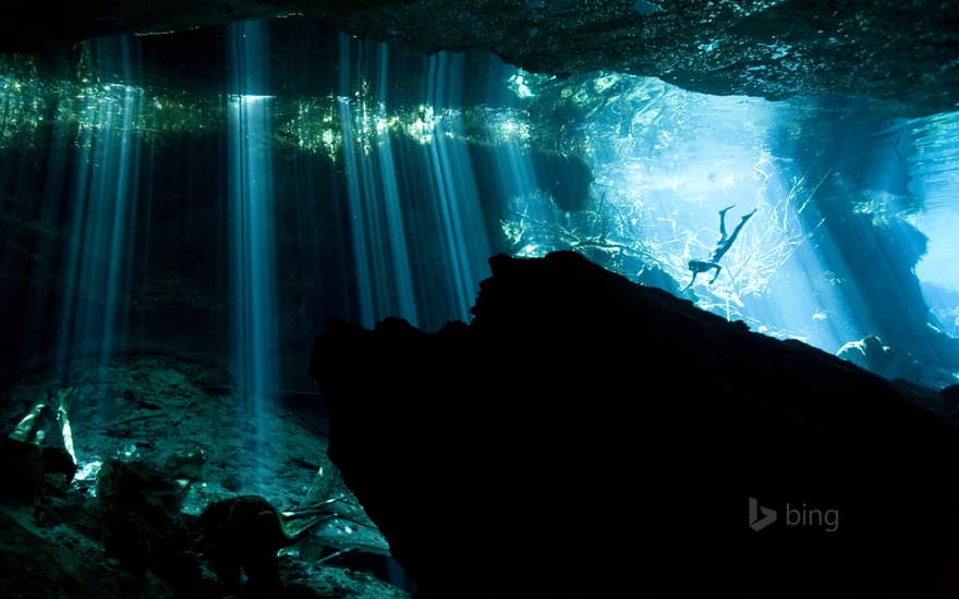 Diver in a cenote near Akumal, Mexico