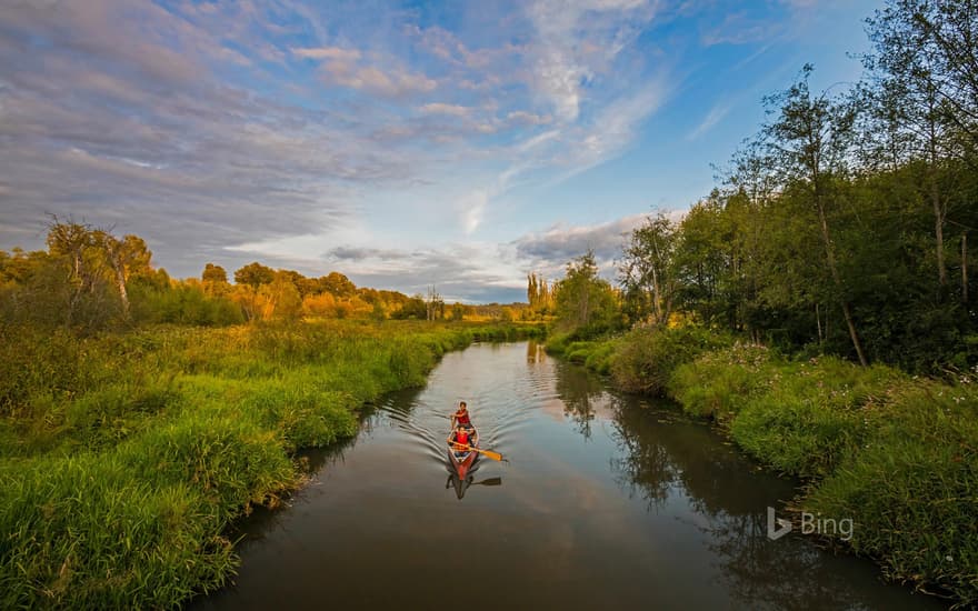 Canoeists in Burnaby, British Columbia, Canada