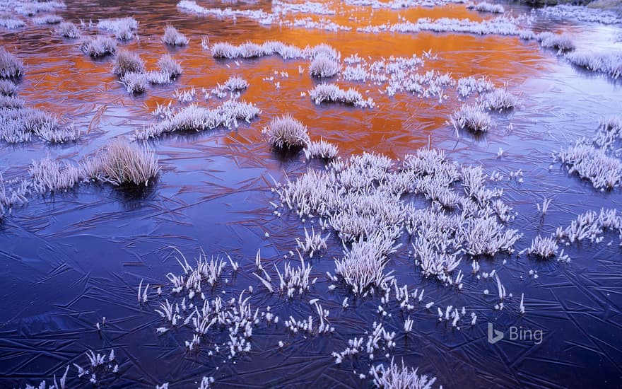 A frozen tarn at sunrise in the Walls of Jerusalem National Park, Tasmania, Australia