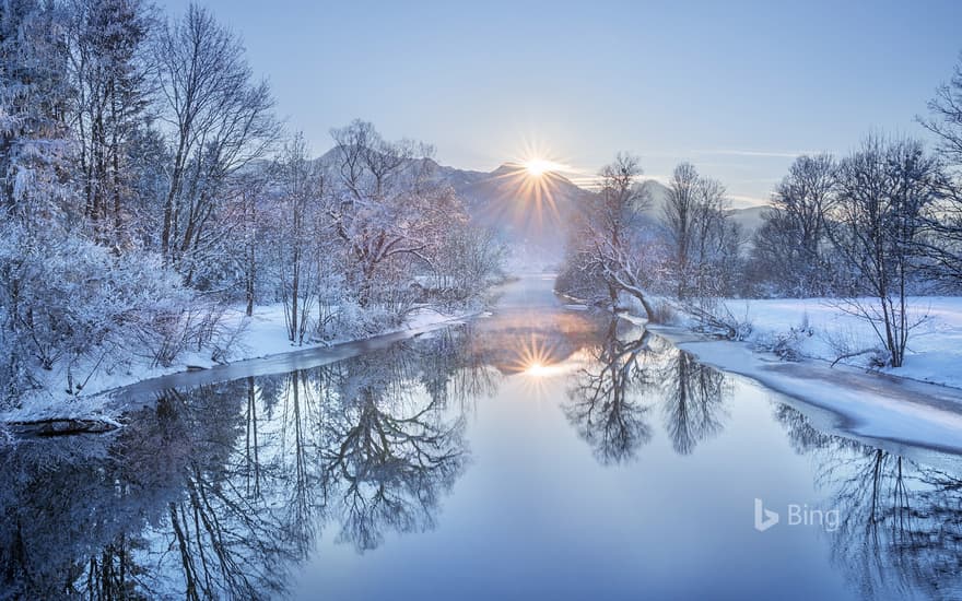 Loisach River with Heimgarten Mountain in Bavaria, Germany