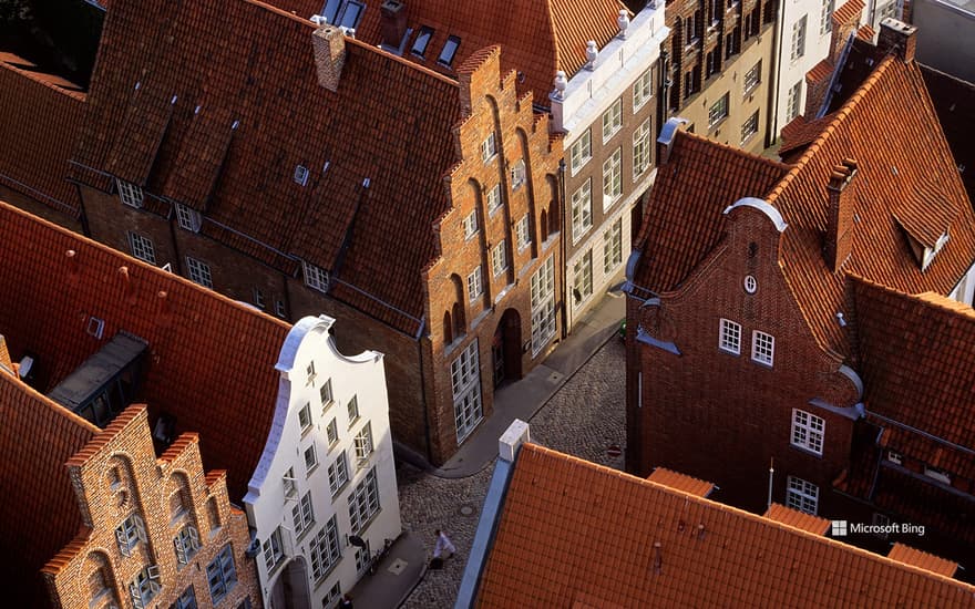Bird's eye view of gabled houses, Große Petersgrube, Lübeck, Schleswig-Holstein
