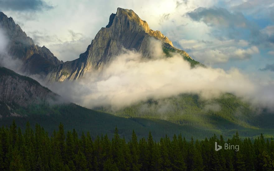 Opal Range surrounded by fog, Kananaskis Country, Alberta