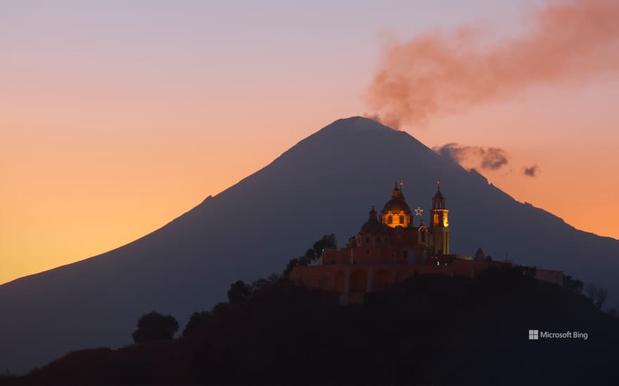 Church of Nuestra Señora de los Remedios and Popocatépetl, Puebla, Mexico