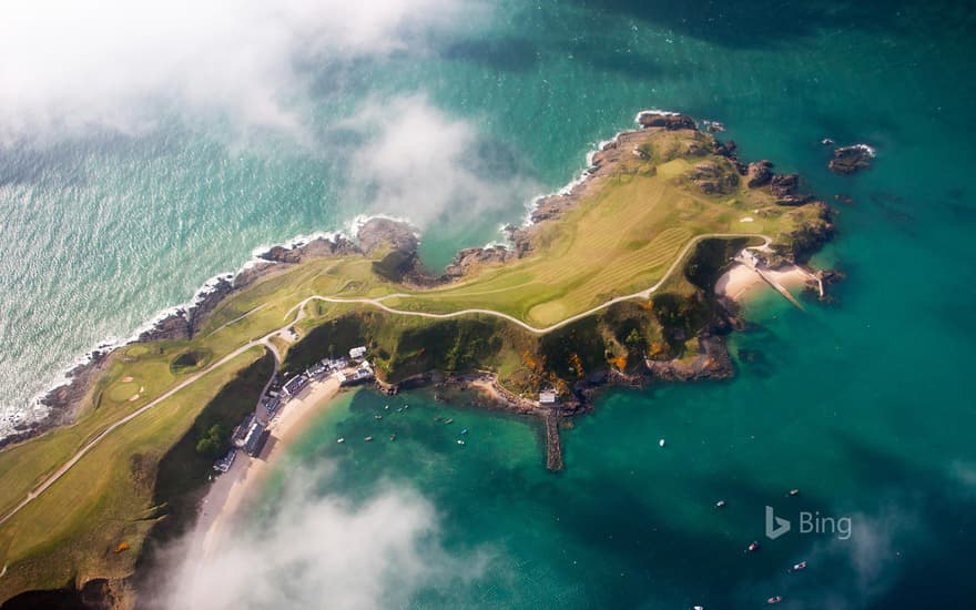 Aerial view of Porthdinllaen on the Llŷn Peninsula, Gwynedd, Wales